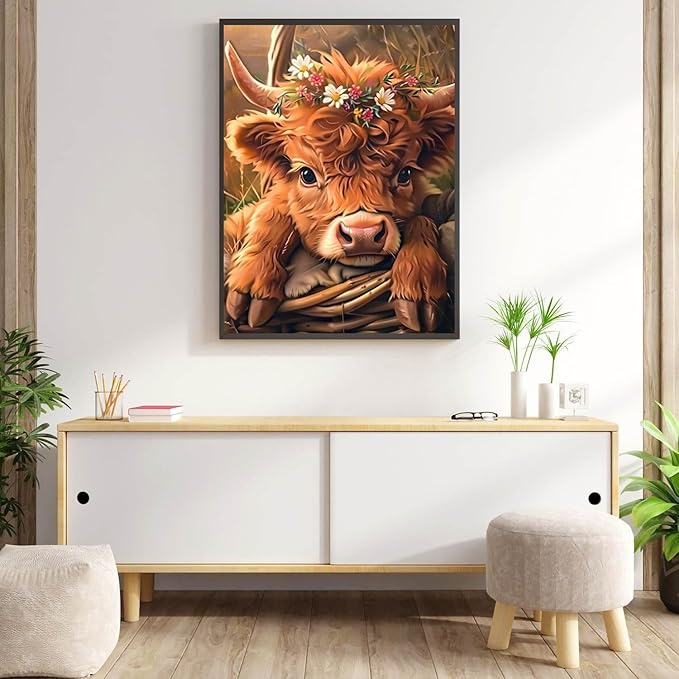 Highland Cow Diamond Painting Kits for Adults Beginners - Cow Diamond Art Kits for Adults, Full Drill DIY 5D Diamond Painting Cows Baby Gem Art Crafts Kits for Home Wall Decor 12x16 in