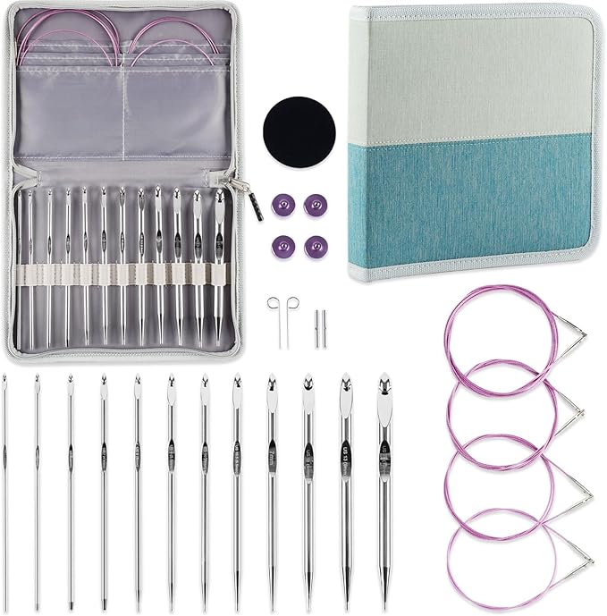 Svartur Tunisian Crochet Hooks Set with Cable, Afghan Crochet Hooks Interchangeable, Size from 3mm-10mm Aluminium Crochet Knitting Needles for Crocheting
