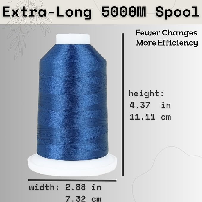 Simthread Trilobal Polyester Thread – 5000M (5500yds) No.40 – Super Sheen, Tangle-Free – Built-in Thread Lock Spool – Compatible with Brother, Singer, Janome & More, Navy Blue-903