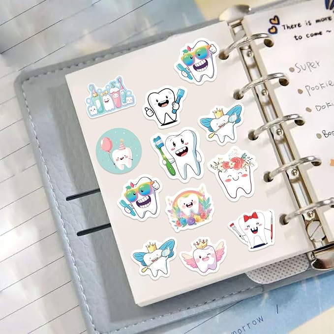1000pcs tooth stickers roll, 2 rolls 10 styles cartoon teeth fairy sticker, dental reward stickers for dentist, classroom, scrapbooking, party favors, diy crafts
