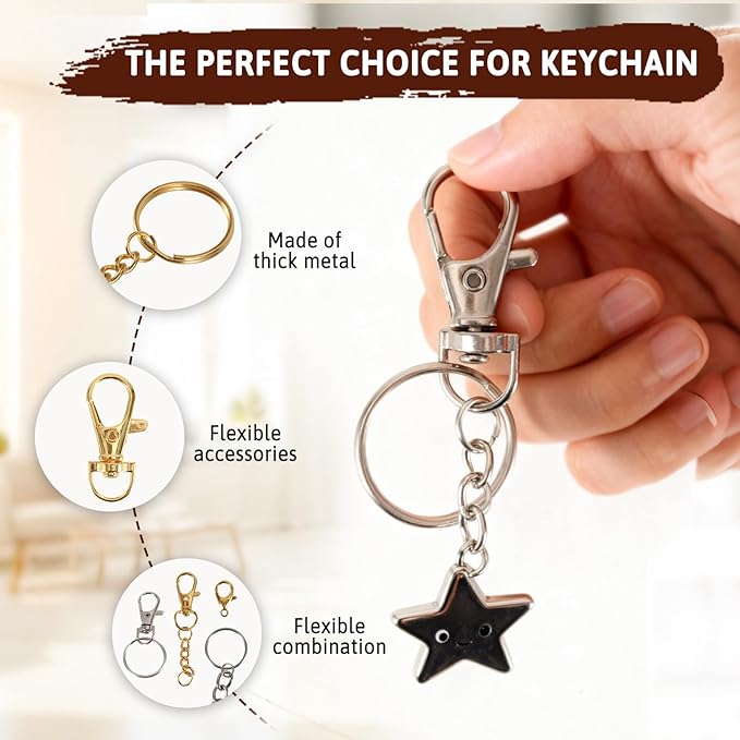 KIAFUM 1000-Piece Keychain Making Kit - Gold and Silver Lobster Claw Clasps, Key Rings, Jump Rings, Charms & Chains for DIY Craft Supplies, Jewelry Making, Bag Charms, and Lip Gloss Lanyards