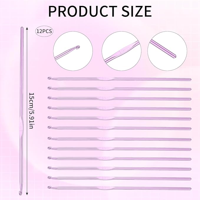 12 PCS 3 mm Crochet Hook Small Aluminum Crochet Needles Bulk for Crocheting Yarn Knitting Beginners Women Adults