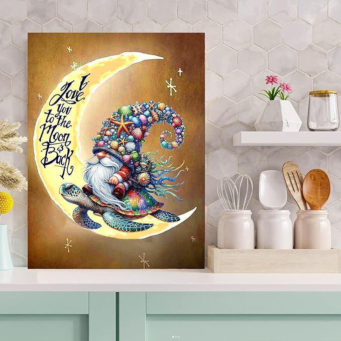 Meothan 5D Diamond Painting Kits for Adults Moon Gnome Diamond Art Kits for Adoults DIY Full Round Paint with Diamond Art Dots Moon Turtle Gem Art Painting Crafts for Home Wall Decor 11.8x15.7inch