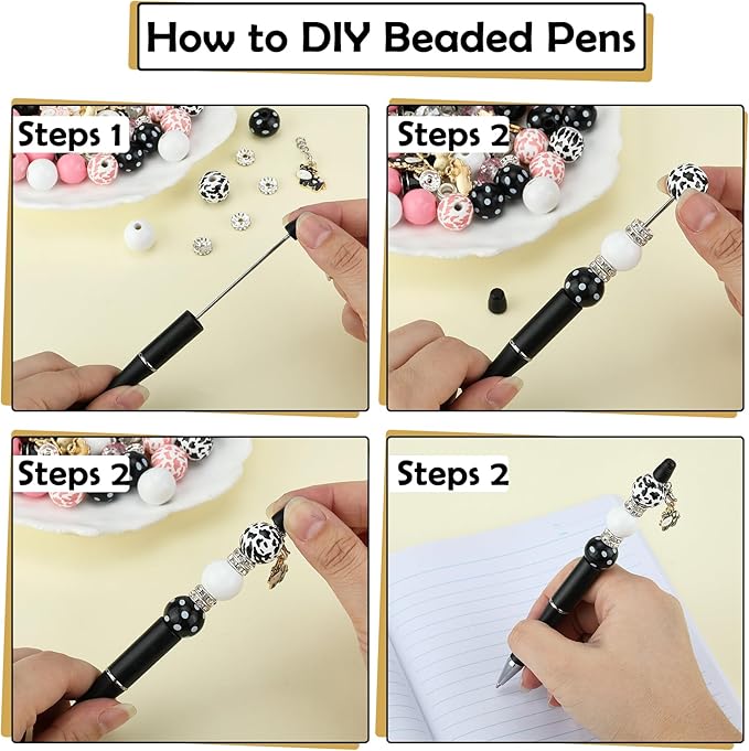 18pcs DIY Beadable Pens Bulk Pens for Beads Cow Pattern Beaded Pen Kit for Students Teacher Office Supplies DIY Making Gifts(Cow)