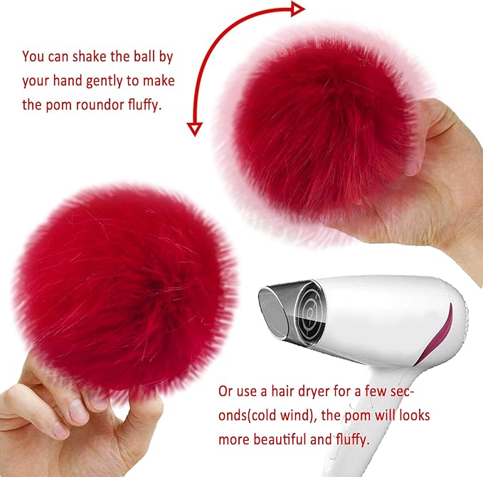 SIQUK 60 Pieces Faux Fur Pom Pom for Hats Fluffy Fox Pom Pom with Elastic Loop for Knitting Hats Beanies Scarves Gloves Keychains Bags（15 Colors, 4 Pcs/Color）