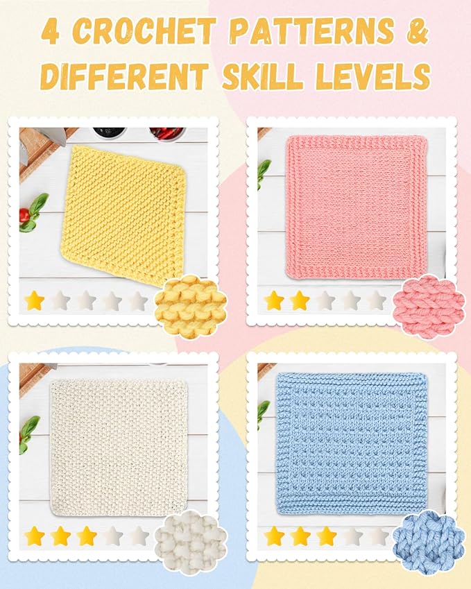 Aeelike Knitting Kit for Beginners, Complete Beginner Knitting Kit Easy Knitting Set Including Knitting Needles Set Cotton Yarn, Learn to Knit Dishcloth with Step-by-Step Instructions, Colorful