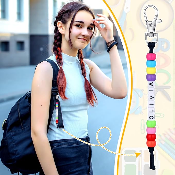 Suncalla 984 Pcs 24 Set Back to School Keychain Making Kit DIY Bead Key Chain Crafts Adjustable Letter Beads Cards Strings Kit Welcome First Day of School Gift Jewelry Making Supplies Party Favors