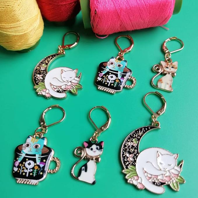 6pcs Cat Crochet Removable Locking Stitch Markers for Knitting and Crocheting Cute Metal Charms Great Gift Knitting Supplier