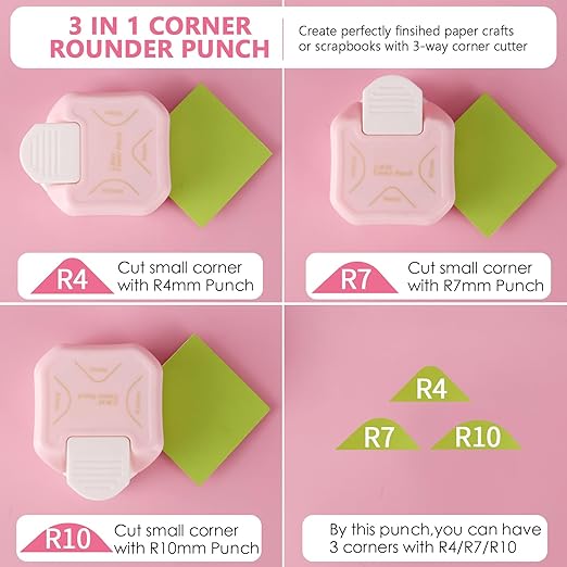 3 in 1 Corner Punch, 4mm, 7mm, 10mm 3 Way Corner Rounder Punch for Laminated, Cardstock, Bullet Journal, Invitations, Gift Tags, Photocards, Business Cards, and Scrapbooking