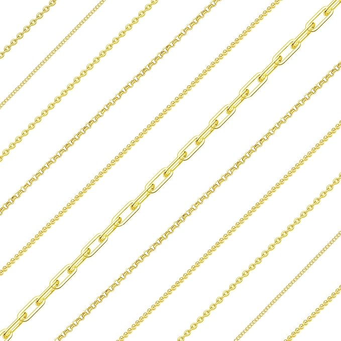 Gold Necklace Chains for Jewelry Making, 59 Feet 5 Style Necklace Jewelry Chains for DIY Necklaces Bracelets Anklet Craft Making Supplies with Jump Rings Lobster Clasp Connectors Soft Tape Measure