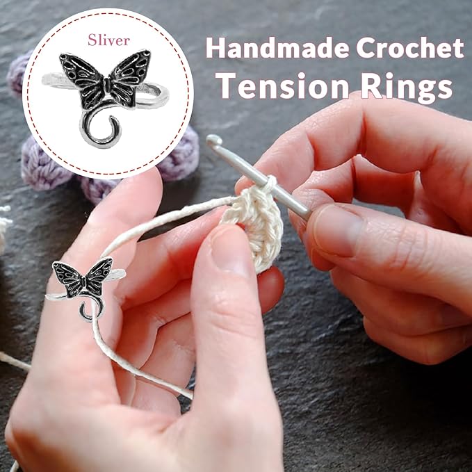 LBU 5Pcs Crochet Ring + 100Pcs Stitch Markers Adjustable Crochet Tension Rings for Finger Handmade Yarn Guide Crocheting Rings Knitting Accessories with Box Crochet Gifts for Women Mom Crocheters