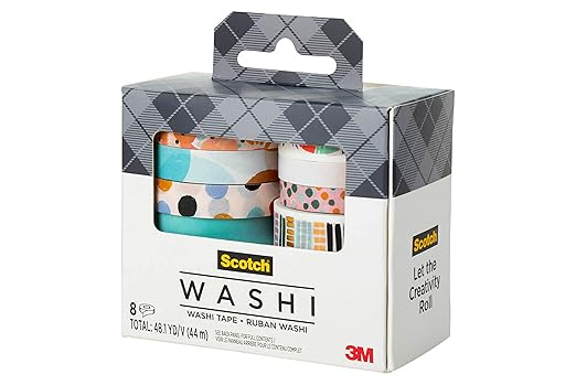 Scotch Washi Tape, Abstract Modern Design, 8 Rolls, Great for Bullet Journaling, Scrapbooking and DIY Décor (C1017-8-P19)