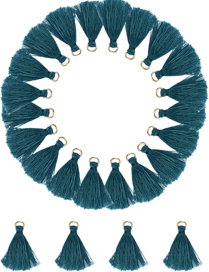 MSCFTFB 100 Pieces Mini Tassels Mala Tassel Kit with Jump Rings for Earring Necklace Jewelry Making Garland Keychain Charms Crafts Decorations(Teal)