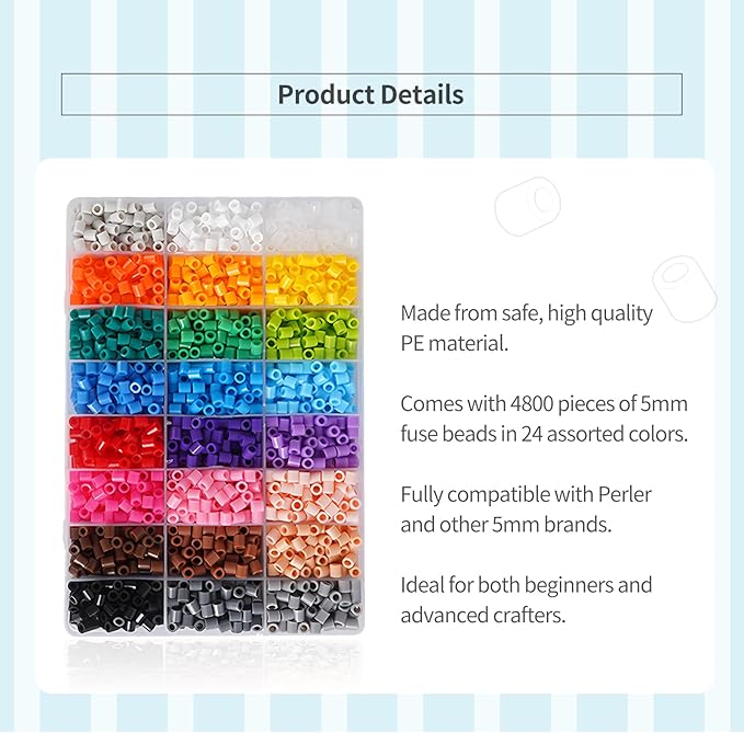 artkal fuse beads 24 colors 4800 melty beads compatible perler and hama