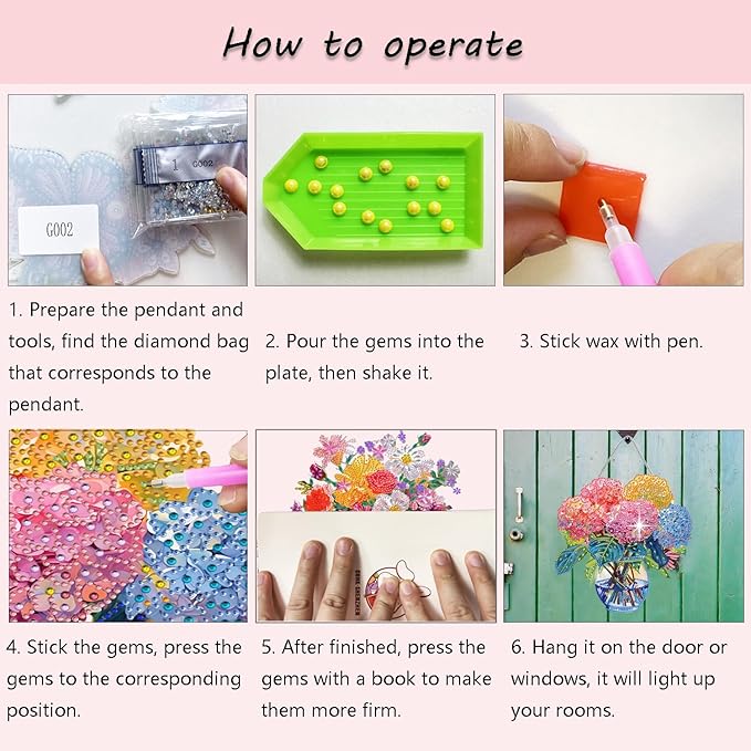 Muzagroo Art Flowers 5D Diamond Art Kit for Adults, DIY Special Shaped Diamond Art Hanging Ornament for Windows, Crystal Window Hanging Pendant Ornament 2PCS (Flower)