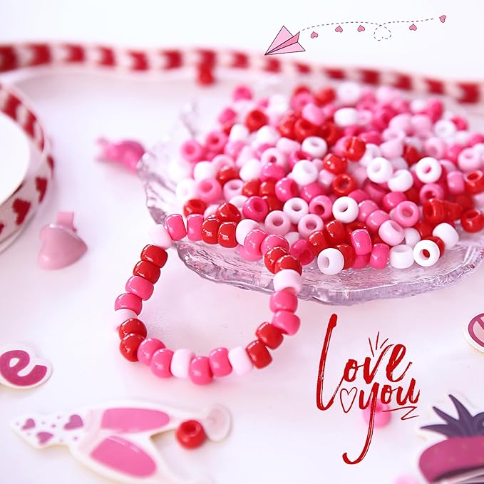 1000pcs red pink white pony beads bulk for bracelets making valentines day bracelet beads for crafts hair beads for braids diy crafts home party decorations
