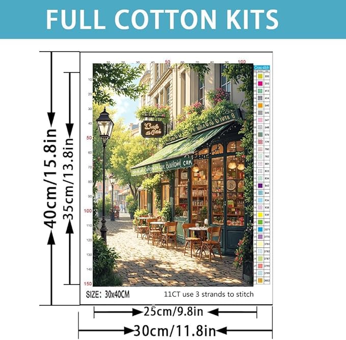 cafes Stamped Cross Stitch Kits for Adults -Embroidery Kits for Beginners Adults,11 CT Patterns Dimensions Counted Cross Stitch Kits for Adults Arts Craft 12x16 inch