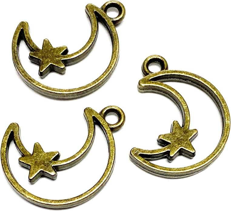 Heather's cf Celestial Beads Moon Charms Pendant Jewelry Making Earrings Necklace Bracelet Kit Findings Jump Rings Lobster Clasp Vintage Finish Plated Non Tarnish Look (Silver Star, 79-150Pcs)