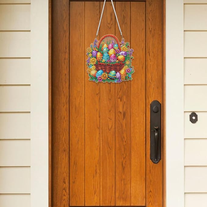 RICUVED Easter Diamond Art Hanging Kit for Adult, Special Shaped Diamond Painting Pendant Board Kit, Eggs Art Suncatchers Double Sided Hanging Acrylic Window Ornament for Home Garden Decor