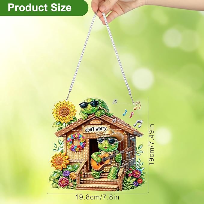 CEOVR Turtle Hanging Diamond Art for Adults, Inspirational Diamond Painting Pendant DIY Gem Art Wall Hanging Ornament, Acrylic Home Garden Decor with Chain, Box Kit 7.8×7.49inch