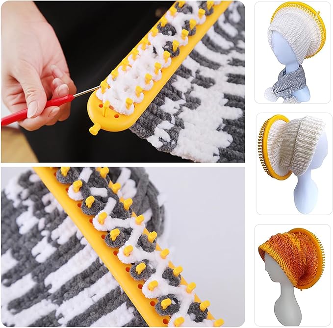 cureder Knitting Loom Craft Kit - Long Knitting Loom and Round Knitting Loom - Include 2 Knitting Yarn Loom Needle and 2 Plastic Loom Pick, (4 Round Loom&4 Long Loom), Great for Kids or Baby Blanket