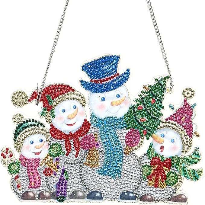 YEESAM ART DIY 5D Rhinestone Painting Christmas Decorations Hanging Kit, Snowman Snow Man Snowmen 20x15cm Rhinestone Art for Wall Door Window Decorations Hanging Mosaic Crafts Ornaments