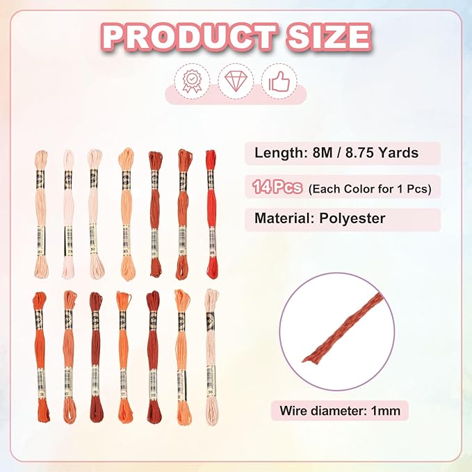 PATIKIL 14 Skeins Embroidery Floss, Polyester Embroidery Threads Bracelets String for Cross-Stitch Hand Embroidery, Multicolored Bright Red