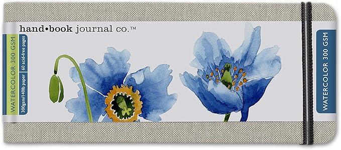 Handbook Journal Co. Watercolor Sketchbook - Pocket Panorama 3.5 x 8.25 in. 140 lb/ 300 gsm Cold Press Paper - European Linen-Bound Hardcover, 30 Acid-Free Sheets (60 Pages) Pocket and Elastic Closure