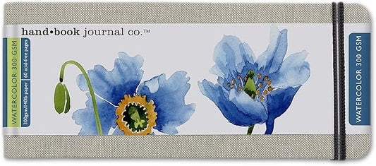Handbook Journal Co. Watercolor Sketchbook - Pocket Panorama 3.5 x 8.25 in. 140 lb/ 300 gsm Cold Press Paper - European Linen-Bound Hardcover, 30 Acid-Free Sheets (60 Pages) Pocket and Elastic Closure