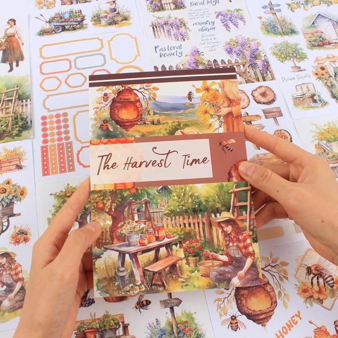 20 Sheets Precut Scrapbook Sticker Book for Scrapbooking, Journaling, The Harvest Time PET Washi Paper Materials Stickers for Junk Journal Supplies, Planner, Bujo, Collage
