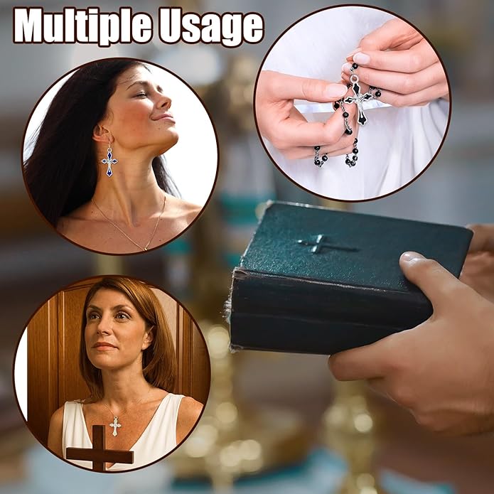 Rosary Making Kits Supplies Cross and Center Medal Charm Alloy Picture Religious Charms Crucifix Pendant for DIY Jewelry Making Prayer Bracelet Necklace Earring