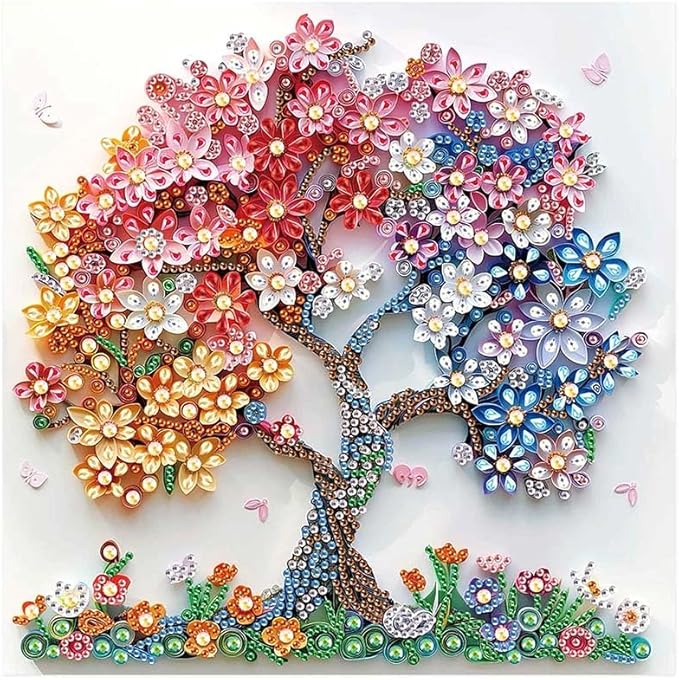 AiYuanzsh Special Shape Diamond Art Kits for Adults, Blossom Tree 5D Crystal Diamond Art Rhinestone Canvas DIY Wall Décor, Sparkling Floral Diamond Painting for Beginners, 11.8 x 11.8 inch
