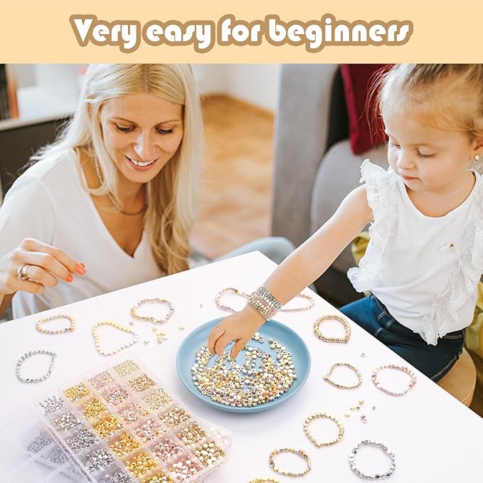 Gold Spacer Beads 2160 Pieces Bracelet Beads for DIY Jewelry Making(Gold, Sliver, Rose Gold, KC Gold)