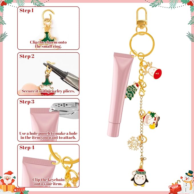 WATINC DIY Christmas Keychain Making Kit - 302Pcs Bag Christmas Charm Craft Kit with Pliers, Enamel Pendants, Charms Extender Chains for Xmas Holiday Gifts, Stocking Stuffers for Adults Teens Girls