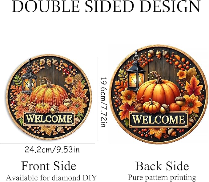 NEGEKFKX Fall Diamond Art Hanging Pendant Kits,Pumpkin Special Shape Diamond Art Kits for Adults,Double Sided Hanging Acrylic Ornament Kit,Pendants Home Garden Wall Hanging Kits Hanging Ornament