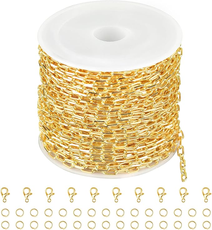 Jabogrii 10 Meters Gold Soldered Jewelry Making Chains Paperclip Brass Chain Bulk Necklace Bracelet DIY Craft Chain for Jewelry Making