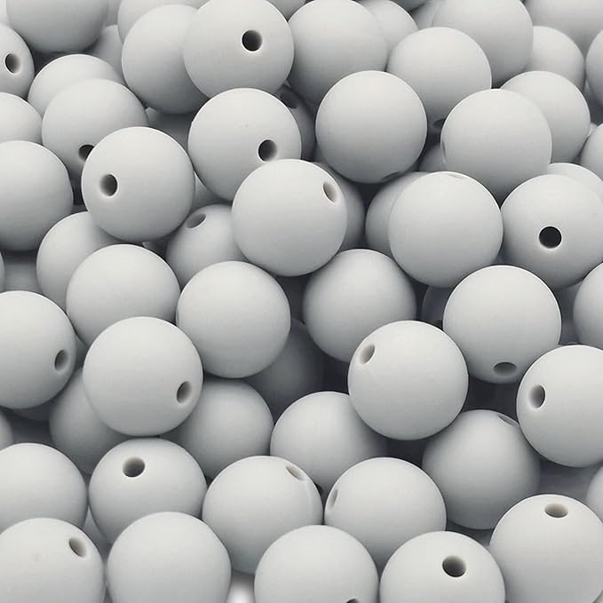 DIYOMR 100Pcs Silicone Beads, Single Color Beads Silicone Round Beads Rubber Craft Beads Bracelet Necklace Beads for Keychain Jewelry Lanyard DIY Crafts Making (12mm,Light Grey)