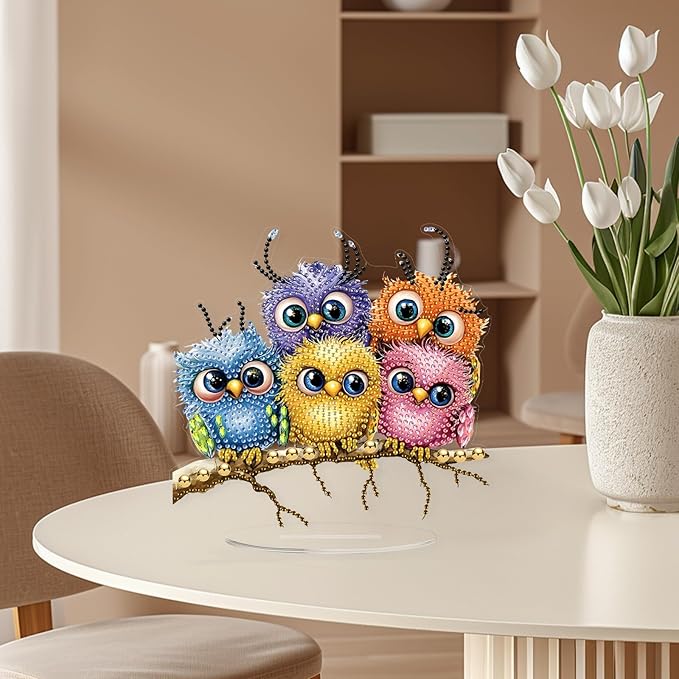 KEYIFA Diamond Painting Desktop Ornament, DIY Colorful Bird Diamond Art for Adults Beginner, Gem Arts Table Decor Special Shaped Rhinestone Crafts Home Desk Decoration Gift, Double Sided