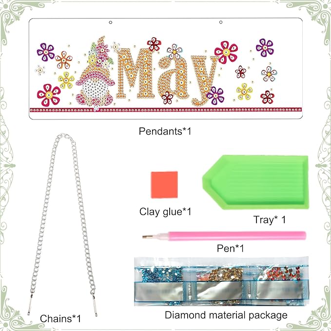 Diamond Painting Kits Hanging Pendants, DIY Wreath Crystal Rhinestone Wreath Kits, Colored Imitation Art Point Crystal Diamond Art Window Pendants Home Garden Wall Door Birthday Festival Gifts (May)