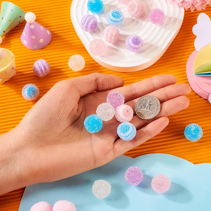 FASHEWELRY 21Pcs Acrylic Gummy Candy Beads 16mm Round Sugar Beads Bubblegum Beads 7 Colors Chunky Disco Ball Beads for Beadable Pen Bracelet Necklace Jewelry Making