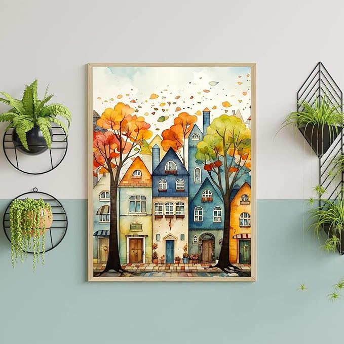 igoodom Color House Diamond Art Kits for Adults, Street House Diamond Painting Kit, Full Drill Round Diamond Art Kits, DIY Gem Art and Crafts for Home Wall Decor Gift 12x16inch