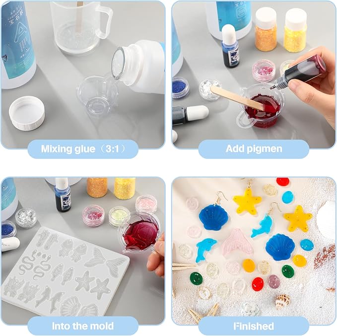 Patelai 4 Pcs Resin Earring Molds Irregular Shaped Earrings Silicone Mold for Epoxy Resin Dangle Drop Jewelry Making Kit for Women DIY Crafts Necklace Pendants Keychain(Mermaid Ocean)