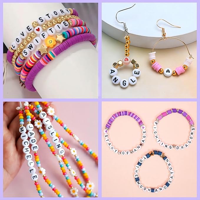 sunrica 300pcs alphabet beads for friendship bracelets making 4x7mm individual round white letter beads p