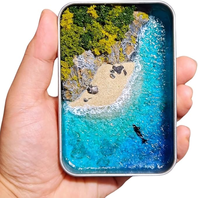 CalorMixs Mountains and Sea in a Box Miniature Landscape Art DIY Craft Kit; Adult Paint Arts & Crafts Project; Mini Beach Dolphin Unique Handicrafts