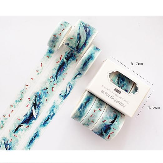 YUBBAEX Cute Printed Washi Tape 3 Rolls Japanese-Style Masking Tape Set Decorative for Arts, DIY Crafts, Journal Supplies, Planners, Scrapbook, Card/Gift Wrapping (Mythical Fish (Wide))