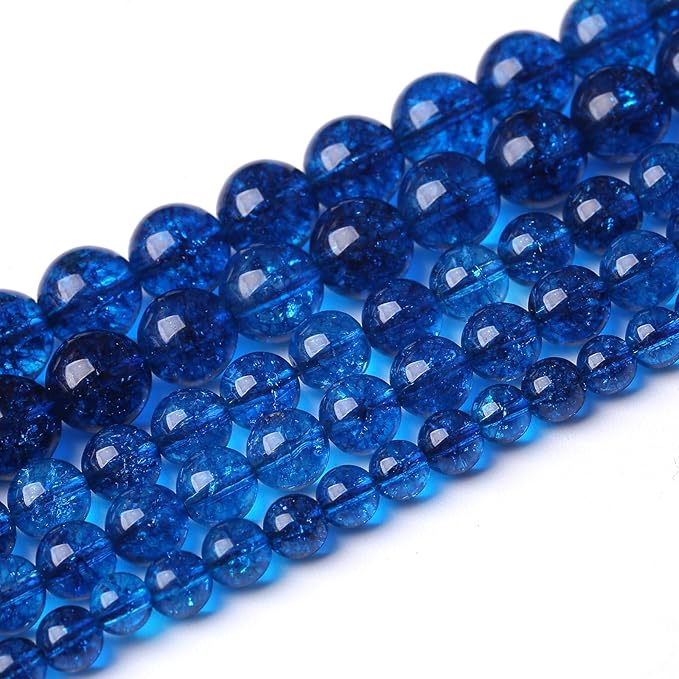 60pcs 6mm Natural Blue Crystal Crackle Quartz Stone Round Loose Beads for Jewelry Making DIY Bracelets Necklaces Energy Healing Stone Beads 15"(6mm, Blue Crackle Quartz)
