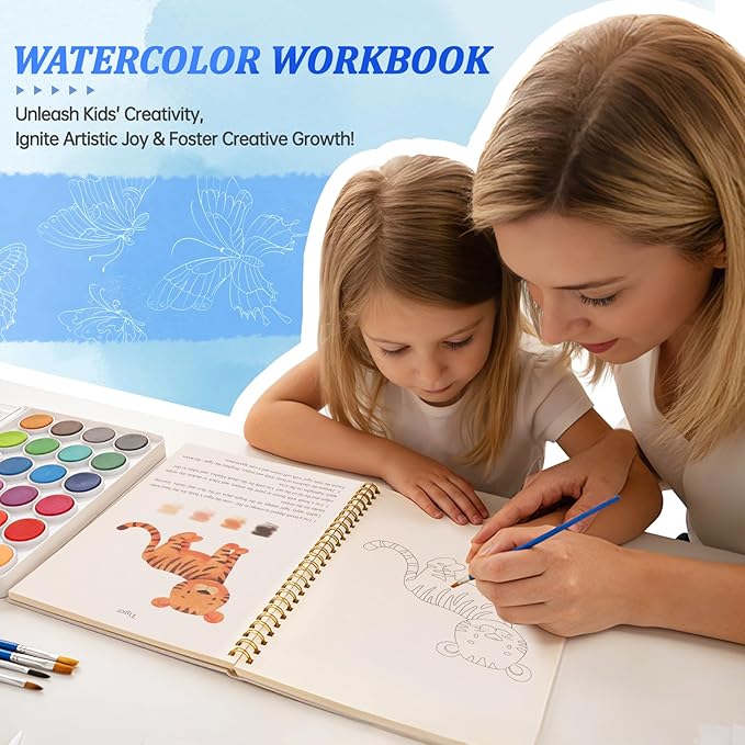 Watercolor Workbooks ，24 Colors Water Books Paint Set，Watercolor Coloring Book for Beginners Art Crafts Painting Kit Nature Scenes Paint Set for Creative Exploration Gift for Adults Teens (Animals)