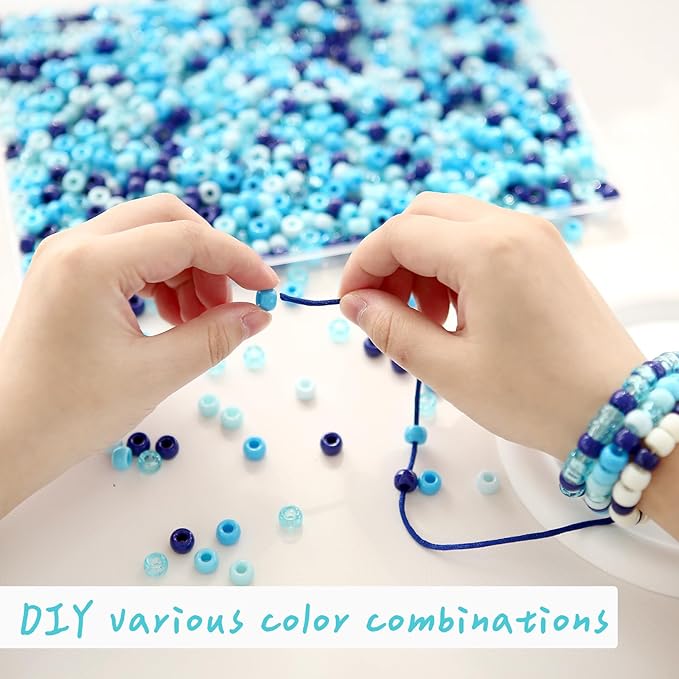 megoogo 1000pcs blue pony beads, royal blue beads for bracelets hair beads for braids kandi beads assorted opaque round plastic beads for diy crafts home decor hanukkah decorations