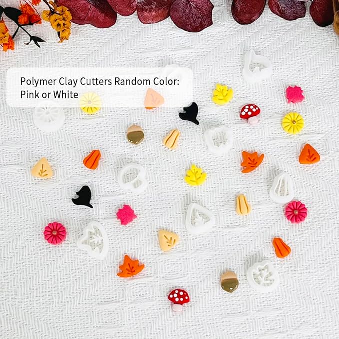 Xaekicr 10PCS Autumn Theme Polymer Clay Cutters Set – Fall Leaves, Pumpkin, Mushroom, Ginkgo – Clay Tools for Earrings, Jewelry, Crafts