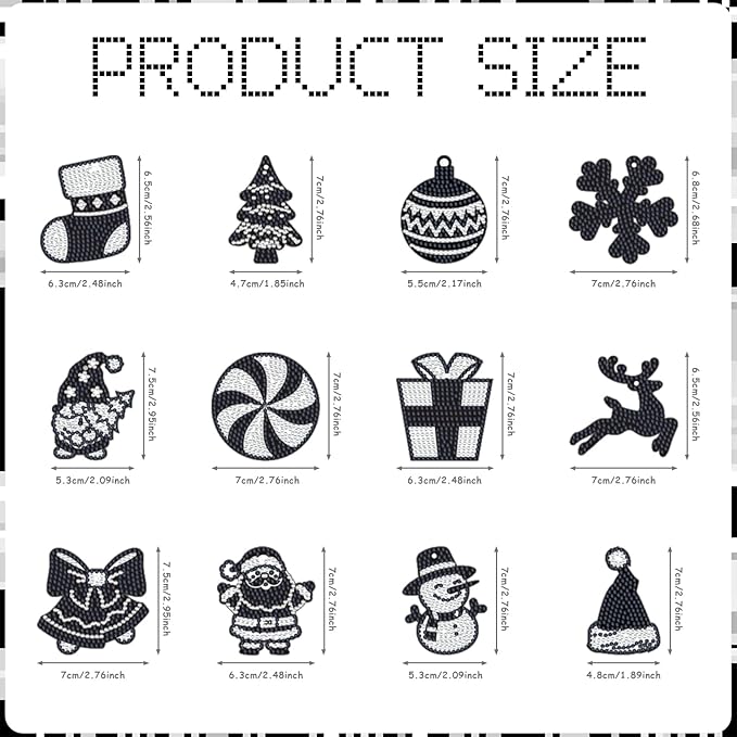 Cinrobiye 12 Pieces Christmas Diamond Painting Keychains Kits with Tools Christmas Diamond Art Hanging Ornaments DIY Xmas Refrigerator Decor Craft Kits for Holiday Party(Christmas1)